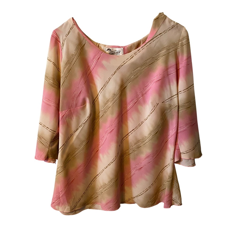Alcantara Women's Pink Beige Striped‎ 3/4 Sleeve Blouse Top L